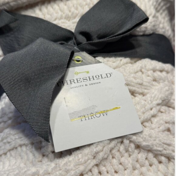 NEW Target Threshold Cable Knit Throw Blanket 50x60” | Beige Neutral Chenille - Picture 5 of 5